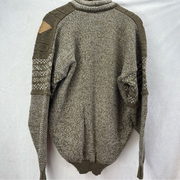 NOS Vintage 80’s Saint Tomas Leather Trimmed Patchwork Geometric Men Cardigan L - Picture 6 of 10